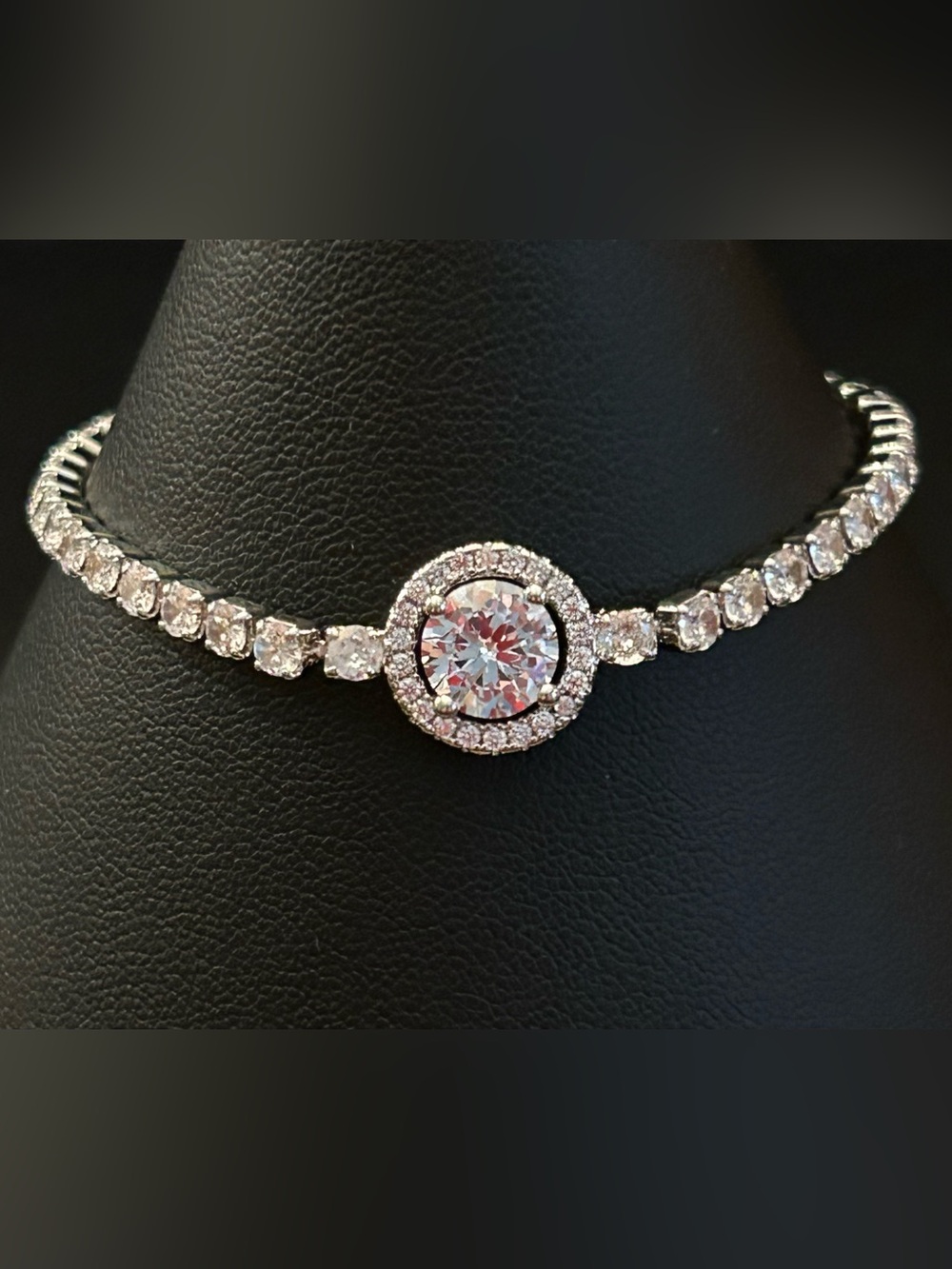 Halo Cubic Zirconia Tennis Line Bracelet - Silver White